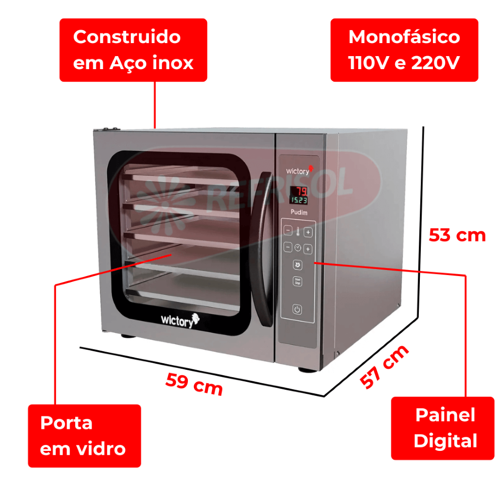 Forno Convector A Vapor 5 Assadeiras Para Pudim Inox Wictory