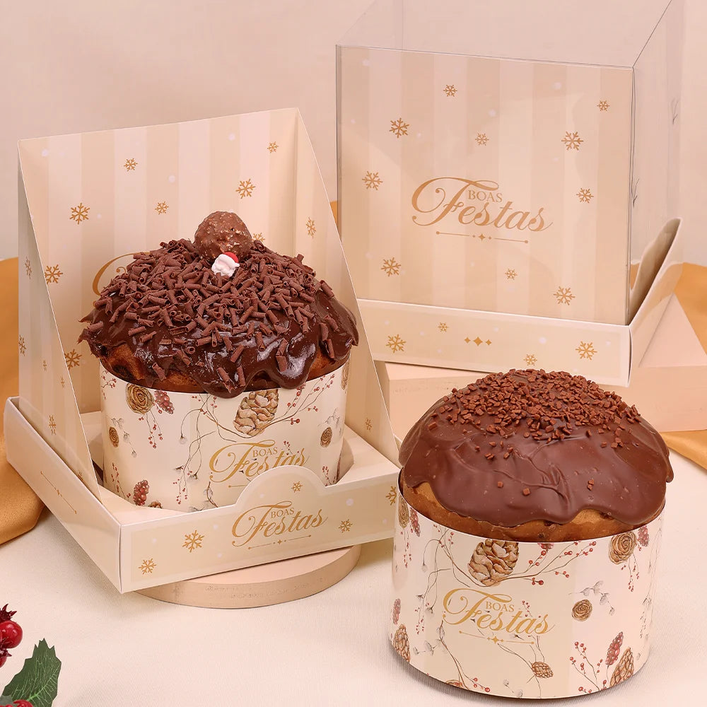 Caixa para Panetone 500g com Tampa de Acetato Clássica (5 unidades)