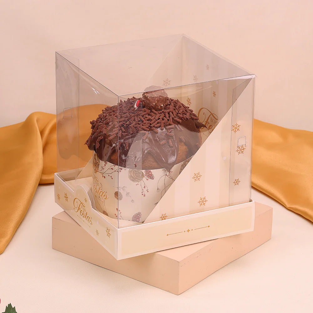 Caixa para Panetone 500g com Tampa de Acetato Clássica (5 unidades)