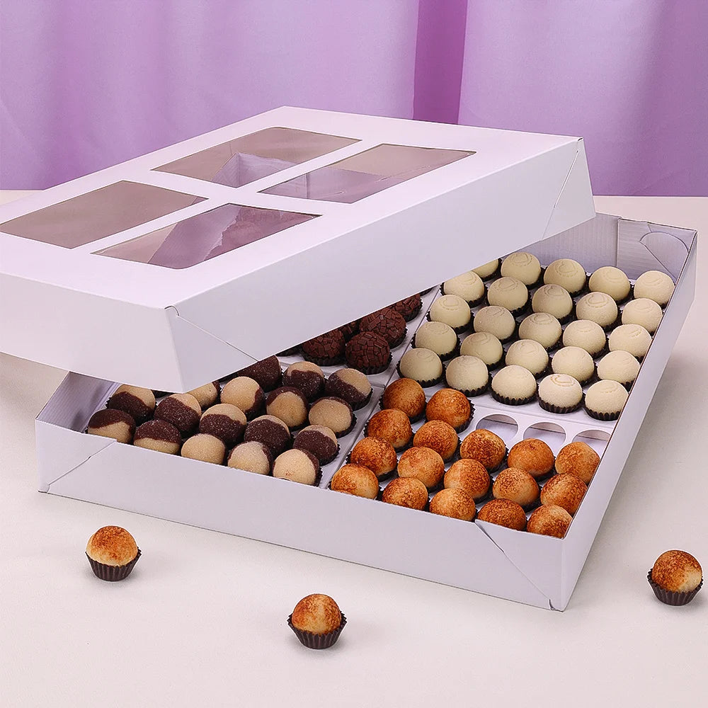 Caixa para 100 Doces com Visor e Berço Branco (10 unidades)