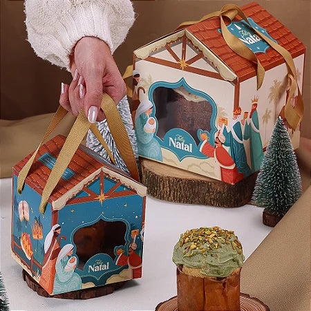 10 Caixa Presépio p/ Panetone de 100g com Visor de Acetato 4319
