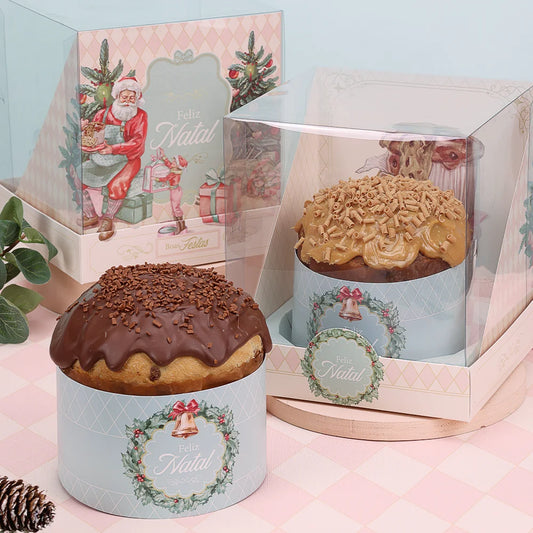 Caixa para Panetone 500g com Tampa de Acetato Doce Natal (5 unidades)