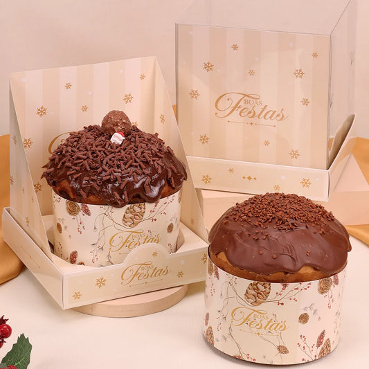 Caixa para Panetone 500g com Tampa de Acetato Clássica (5 unidades)