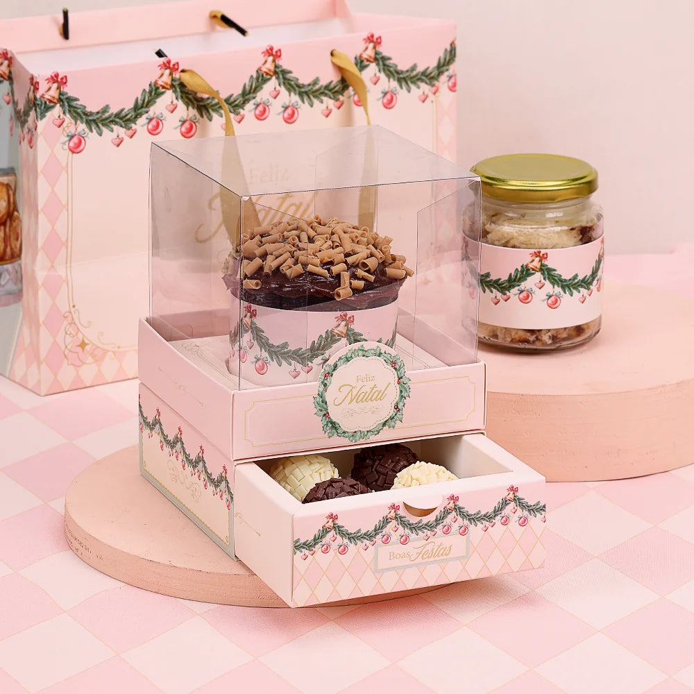 Caixa com Gaveta para Mini Panetone e 4 Doces Doce Natal (5 unidades)