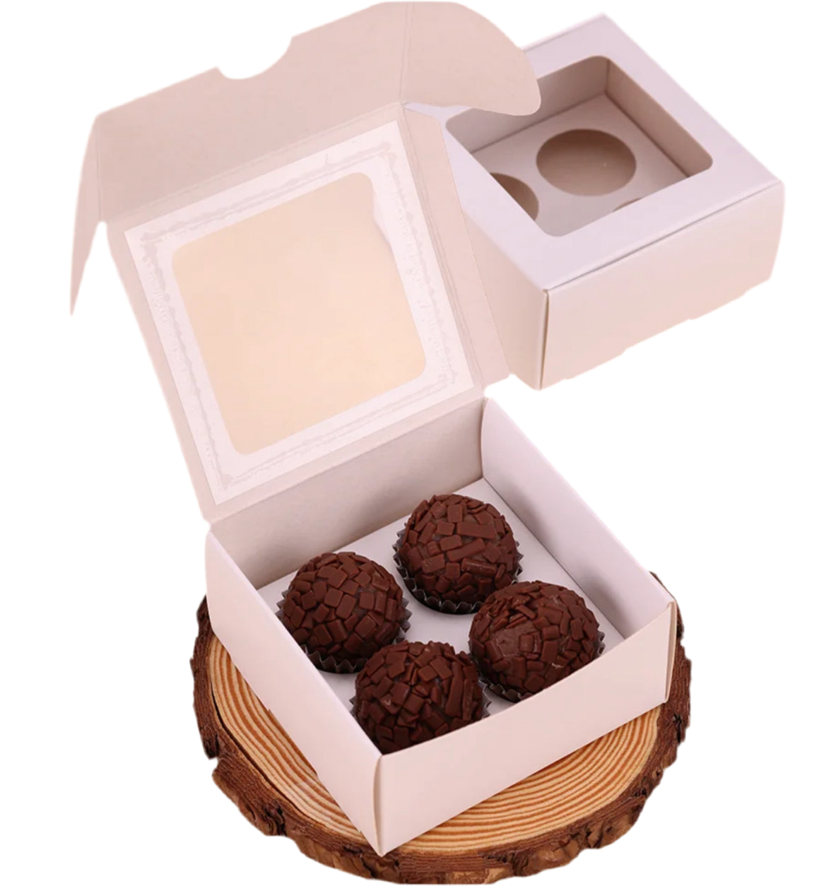 Caixa para 4 Doces com Visor Branca, com ninho (10 unidades)