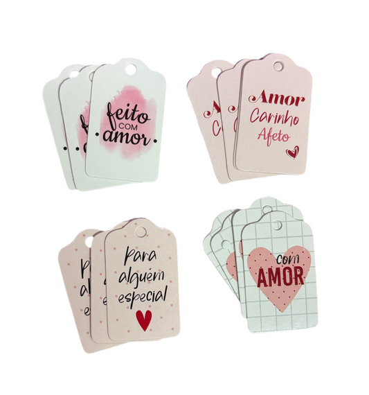 Tags fofas com amor em retangular (100 unidades)