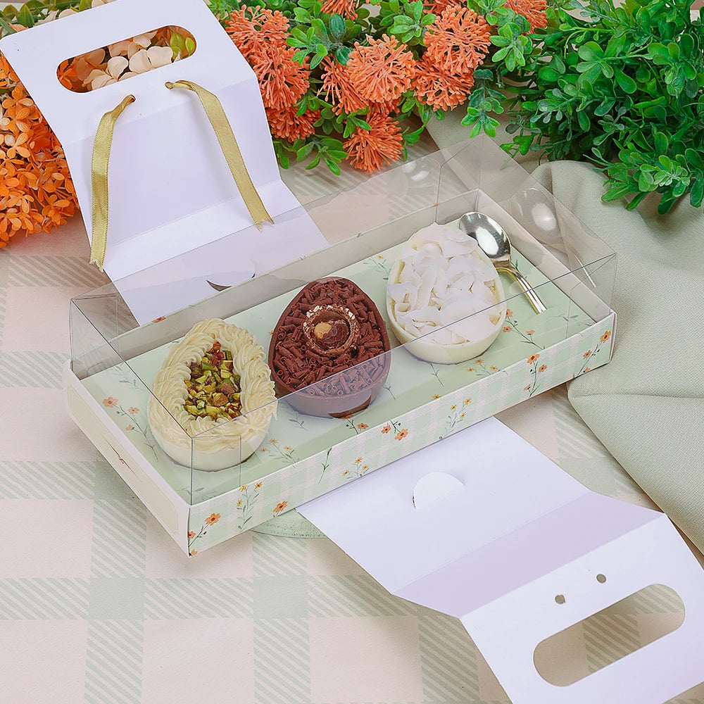 CAIXA PARA TRIO DE OVOS 100g COM ALCA FLORIR (10 unidades)