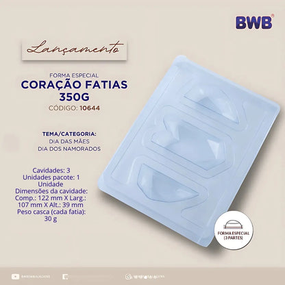 Forma Bwb Silicone Coração Lapidado Fatia 350g Cod. 10644