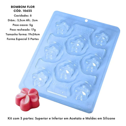 Forma P/ Chocolate Bombom Flor Cod. 10633 - 3 Partes Bwb (1 unidade)