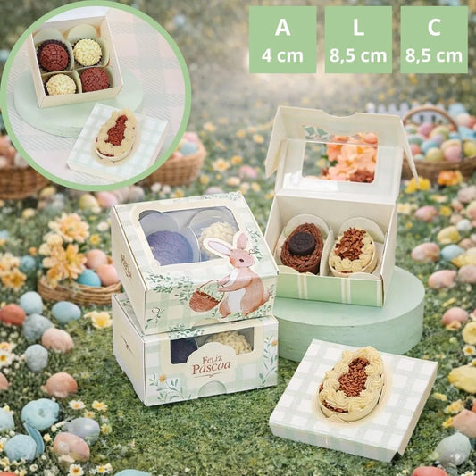 Caixa com Visor para 4 Doces ou 1 Mini Ovo 50g florir (10 unidades)