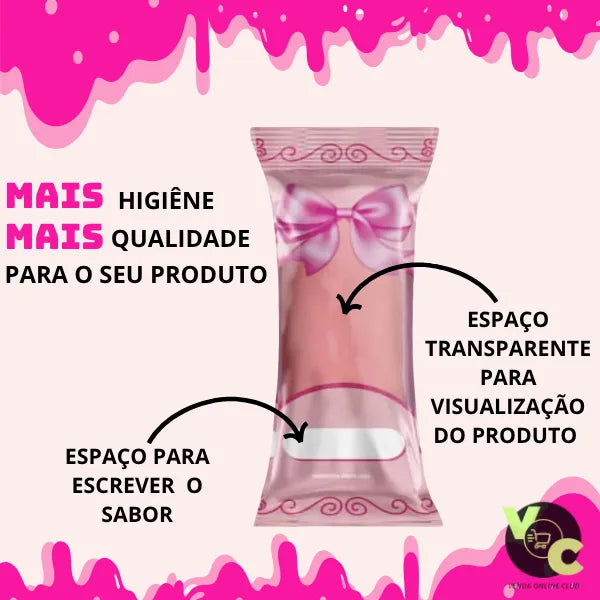 Embalagem Higiênica Rosa Bopp Para Geladinho Gourmet 7x19cm (50 Unidades)