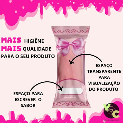 Embalagem Higiênica Rosa Bopp Para Geladinho Gourmet 7x19cm (50 Unidades)