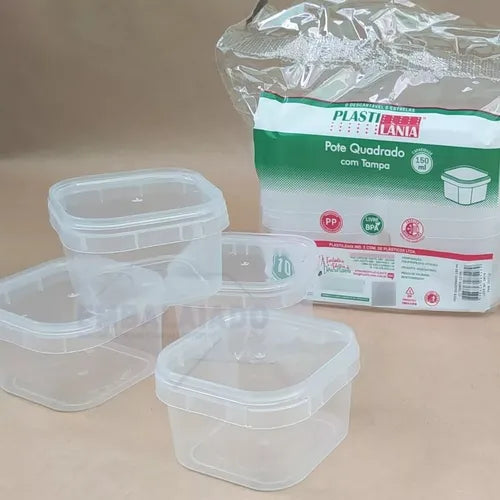 Pote Quadrado com Tampa 150ml c/ 10 unidades - Plastilânia