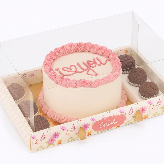 Embalagem Bentô Cake com Base Laminada + 6 Doces Charmosa (10 unidades)