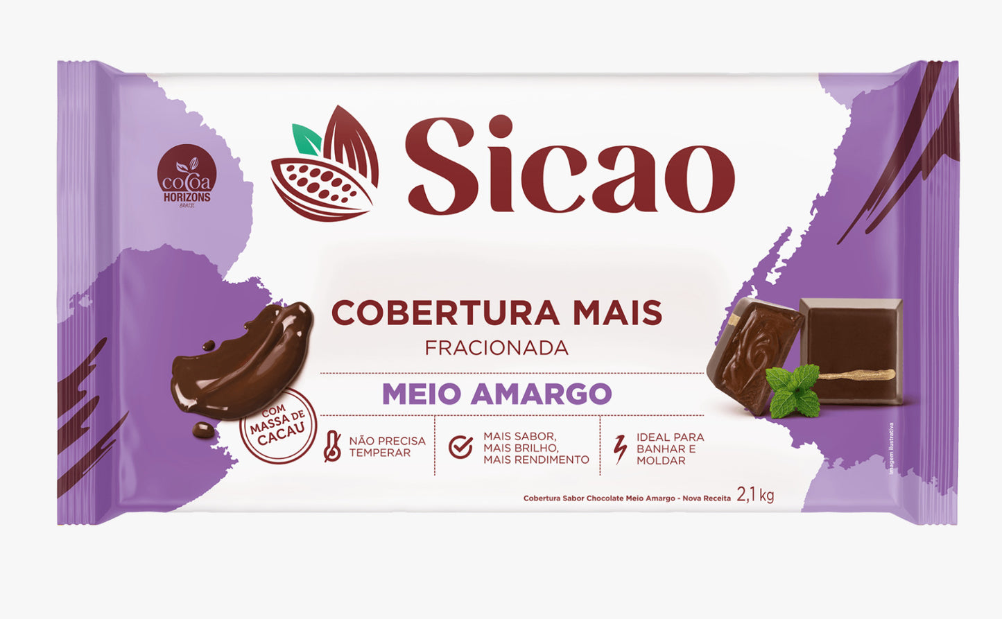 Cobertura Fracionada Fácil Sabor Chocolate Meio Amargo Barra 2,1kg SICAO-73129