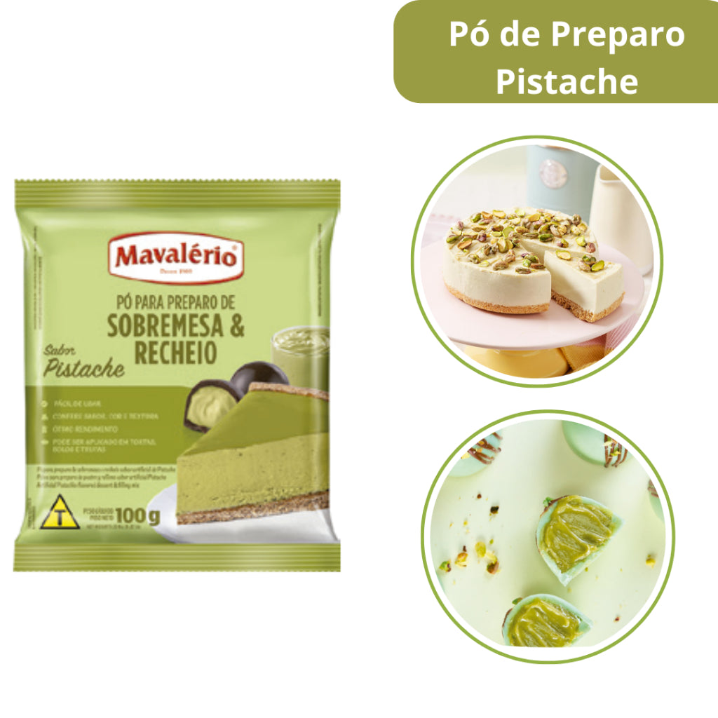Pó saborizante para Preparo de Sobremesa Sabor Pistache 100g MAVALÉRIO- 1 UNIDADE