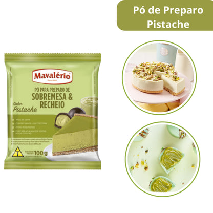 Pó saborizante para Preparo de Sobremesa Sabor Pistache 100g MAVALÉRIO- 1 UNIDADE