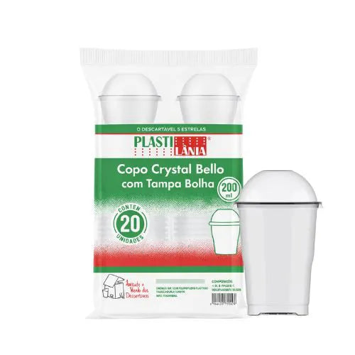 Copo bolha Crystal Bello 200ml C/ Tampa Bolha- kit  20 Unidades