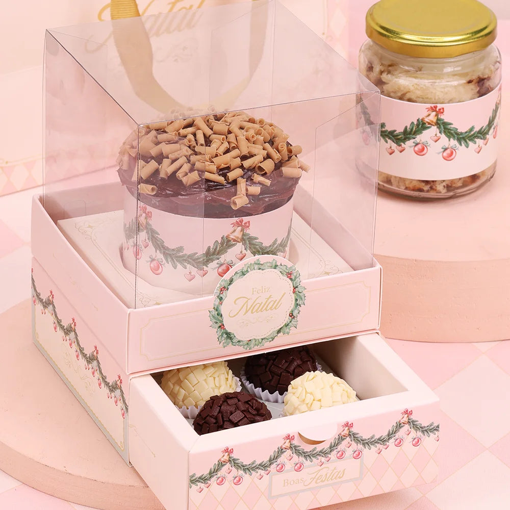 Caixa com Gaveta para Mini Panetone e 4 Doces Doce Natal (5 unidades)