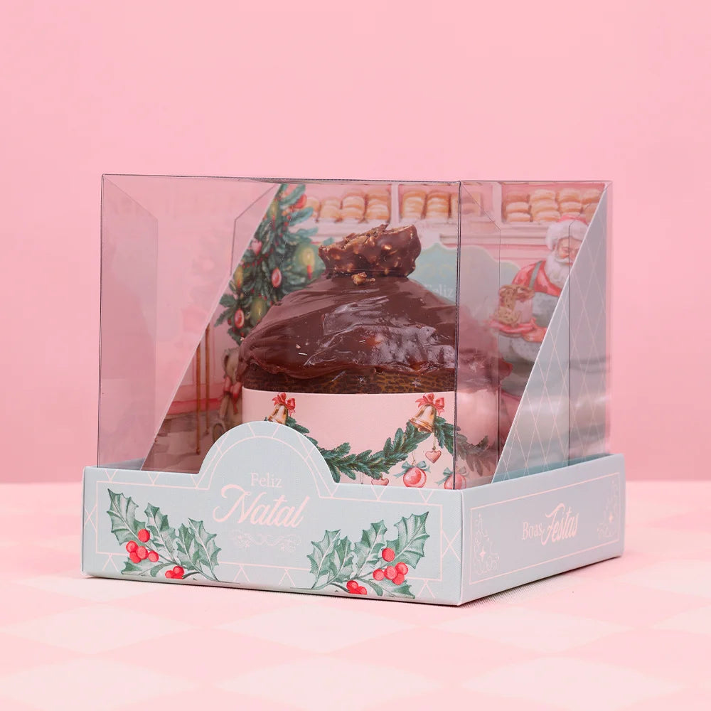 Caixa para Mini Panetone com Tampa de Acetato Doce Natal (10 unidades)