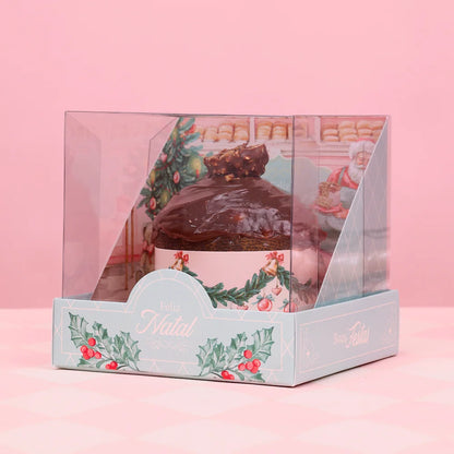 Caixa para Mini Panetone com Tampa de Acetato Doce Natal (10 unidades)