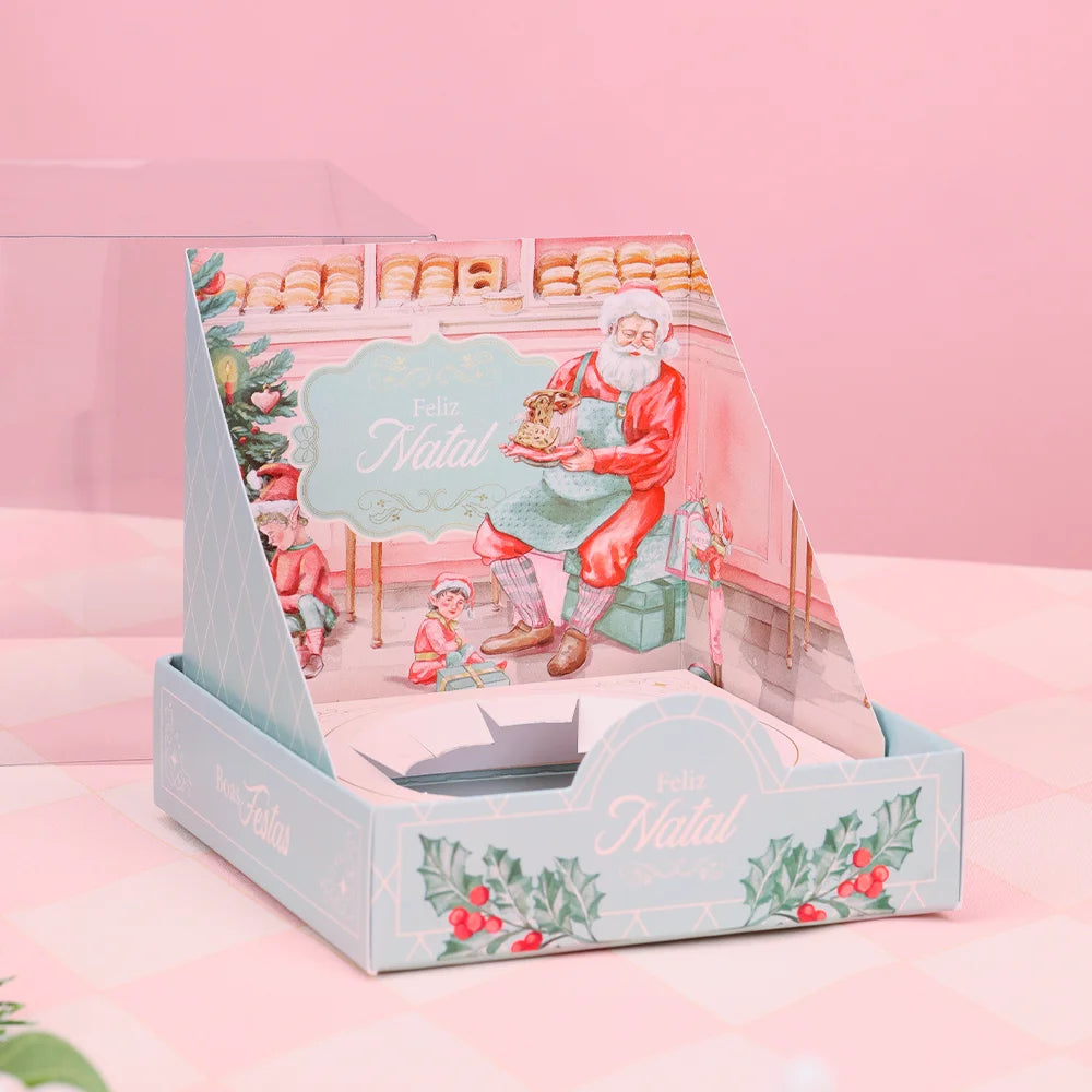 Caixa para Mini Panetone com Tampa de Acetato Doce Natal (10 unidades)