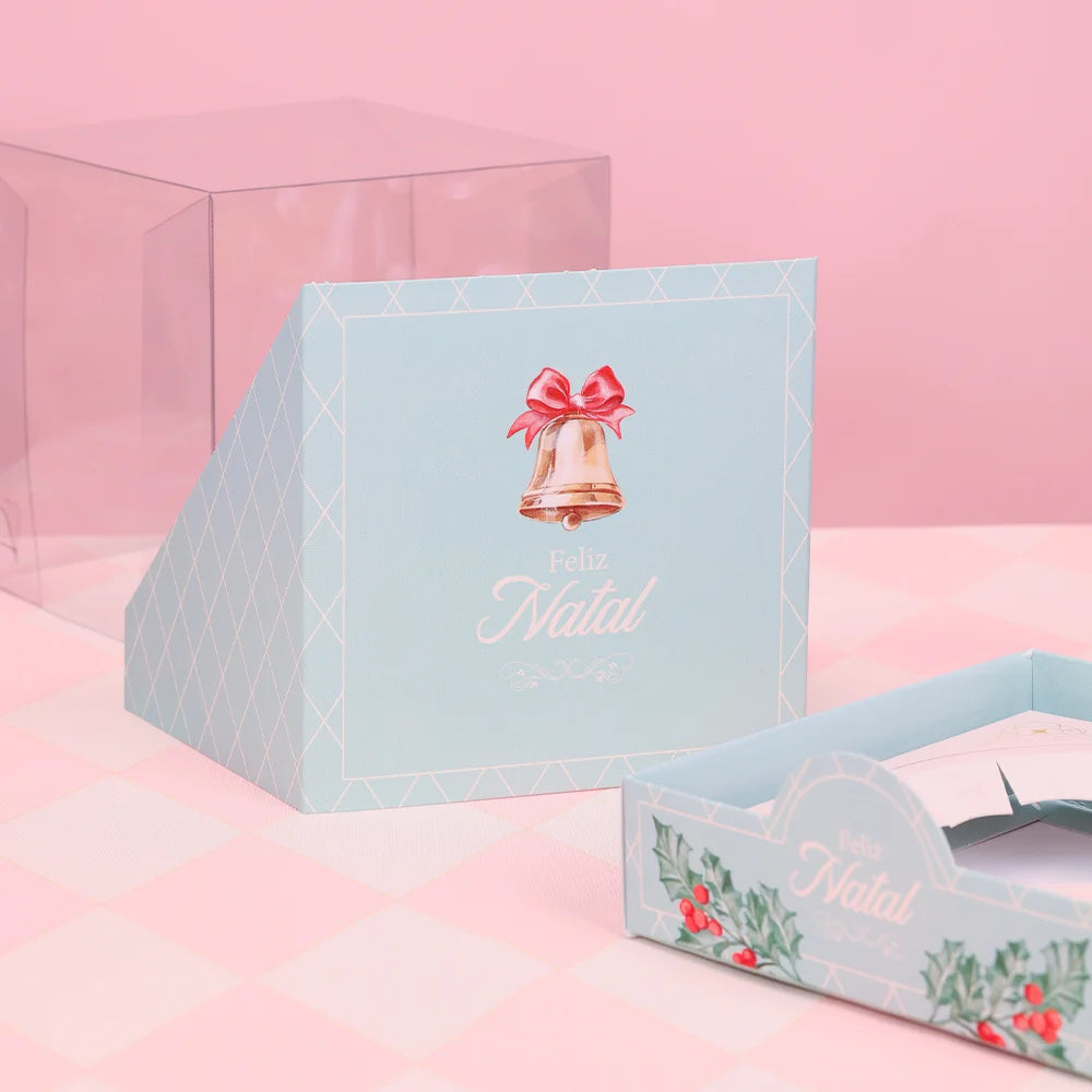 Caixa para Mini Panetone com Tampa de Acetato Doce Natal (10 unidades)