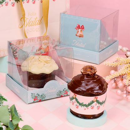 Caixa para Mini Panetone com Tampa de Acetato Doce Natal (10 unidades)