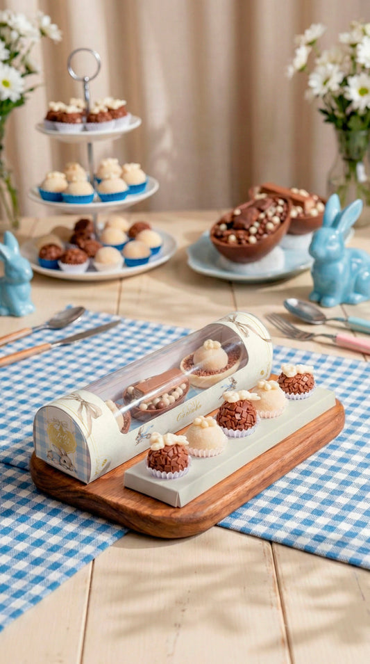 Caixa cilíndrica para mini  ovos ou docinhos - Com visor - Carinho - 10 Unid.