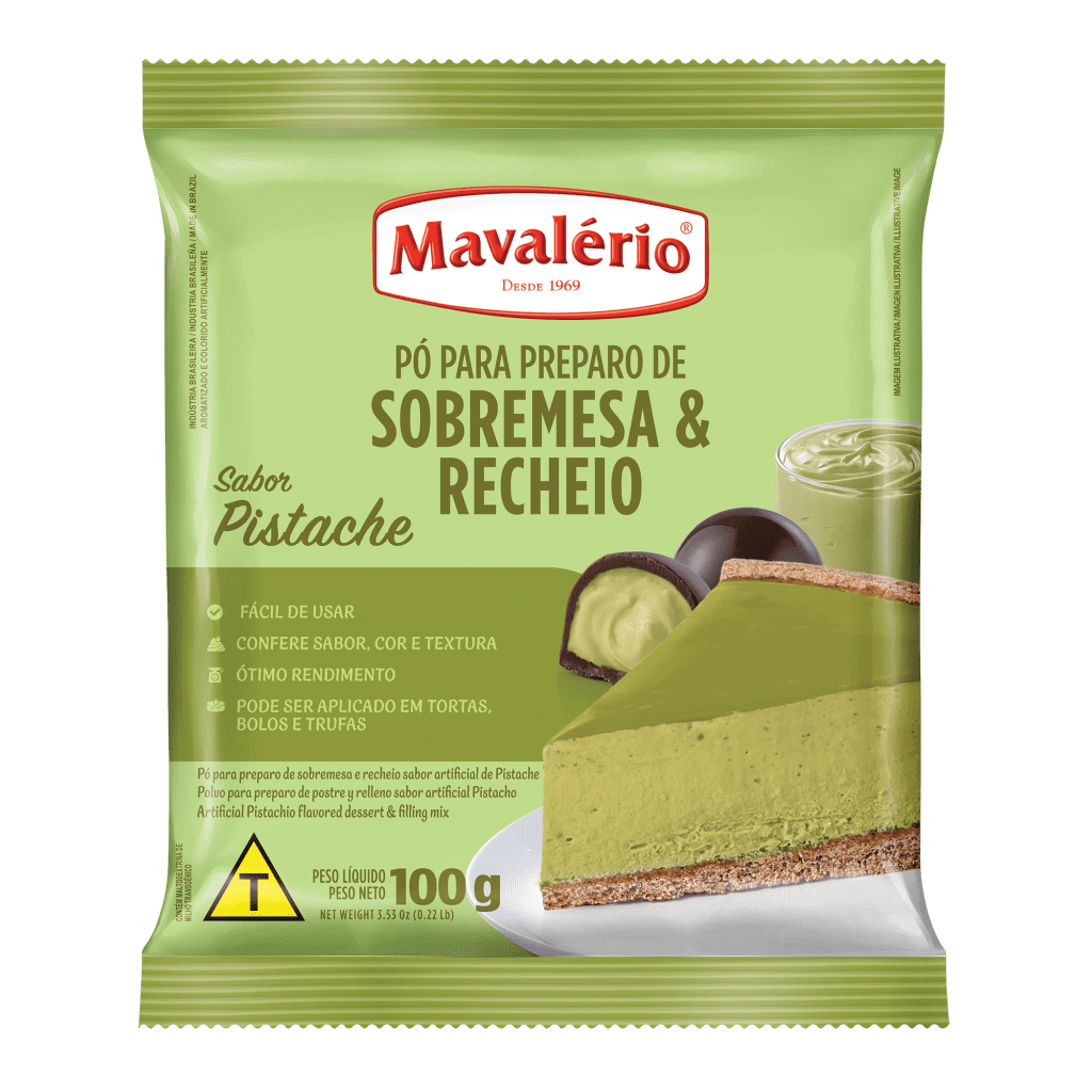 Pó saborizante para Preparo de Sobremesa Sabor Pistache 100g MAVALÉRIO- 1 UNIDADE
