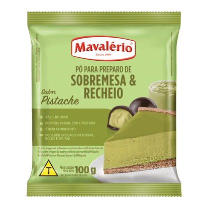 Pó saborizante para Preparo de Sobremesa Sabor Pistache 100g MAVALÉRIO- 1 UNIDADE