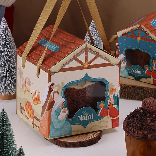 10 Caixa Presépio p/ Panetone de 500g com Visor de Acetato